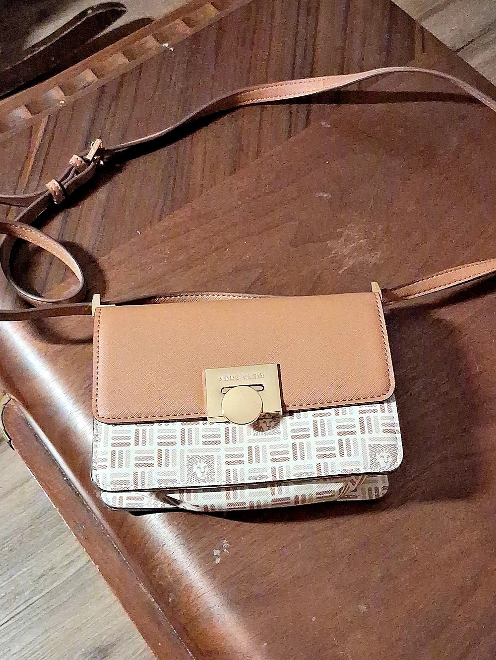 Anne Klein Geometric Crossbody Bag in Brown & White NWOT